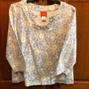 Hearts of Palm size PL blue, gold and white rhinestones and bead shirt